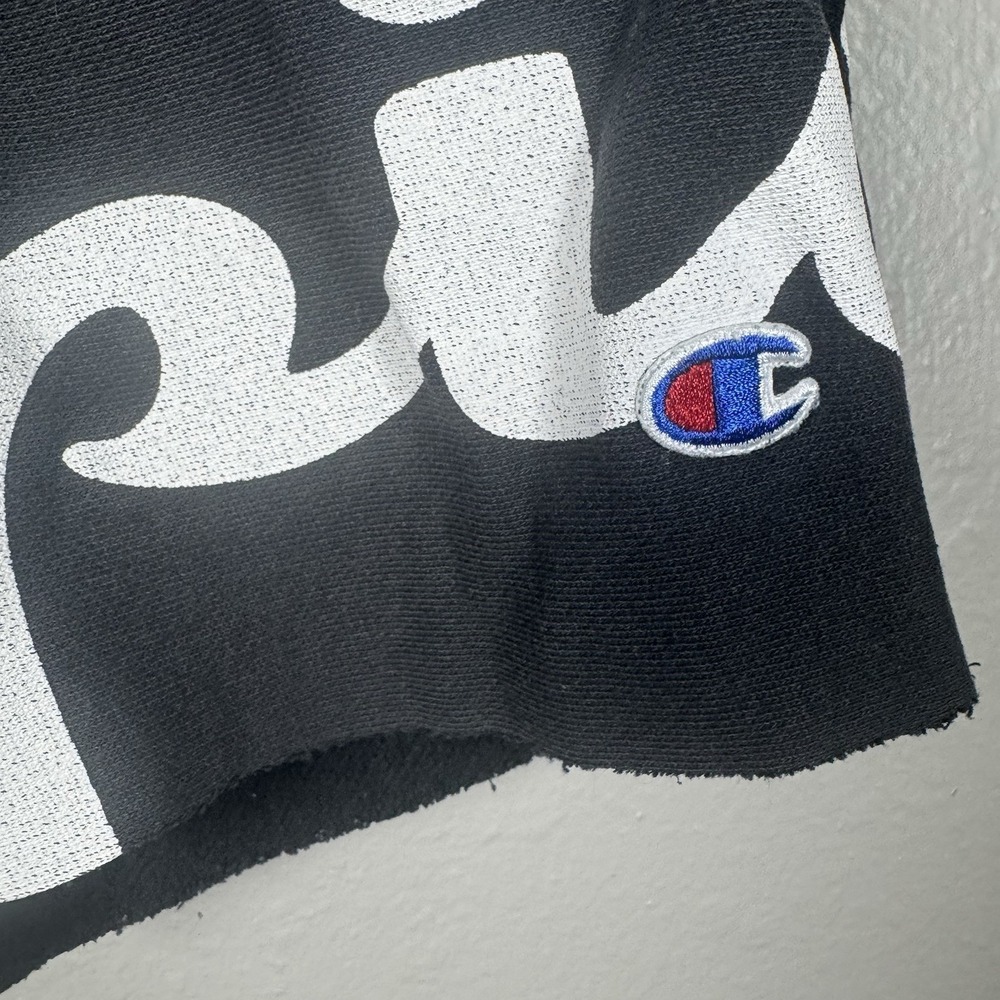 Champion Mens Black Logo All Over Cut Off Reverse Weave Fleece Shorts Small - Picture 2 of 5